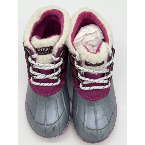 Sperry Kids Size 13 Duck Boots Gray & Pink Faux Fur Lined Waterproof Winter - Picture 6 of 9